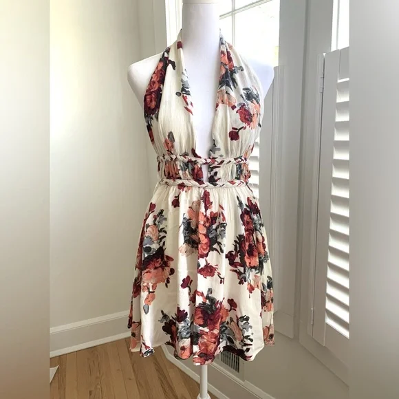 ILLA ILLA | Dresses | Anthropologie Illa Illa Floral Halter Open Back Dress  Cream Multi Small | Poshmark